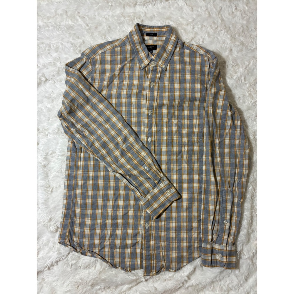 J.Crew Mens Jaspe Slim Fit Plaid Flannel Button Down Shirt Blue Orange C8587 M